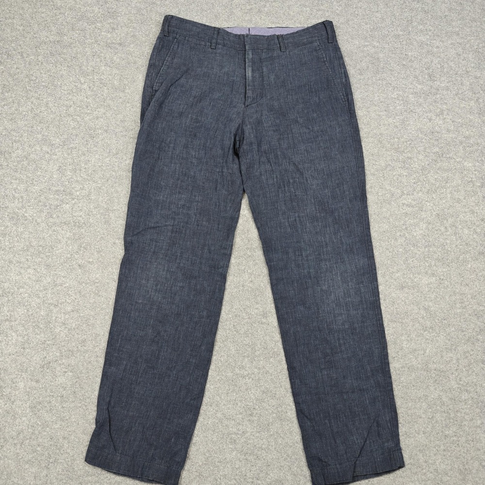 Emile Lafaurie Pants Mens 30x27 Blue‎ Linen Dress Straight Leg Lightweight